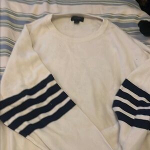 J. Crew White Sweater with Navy Stripes